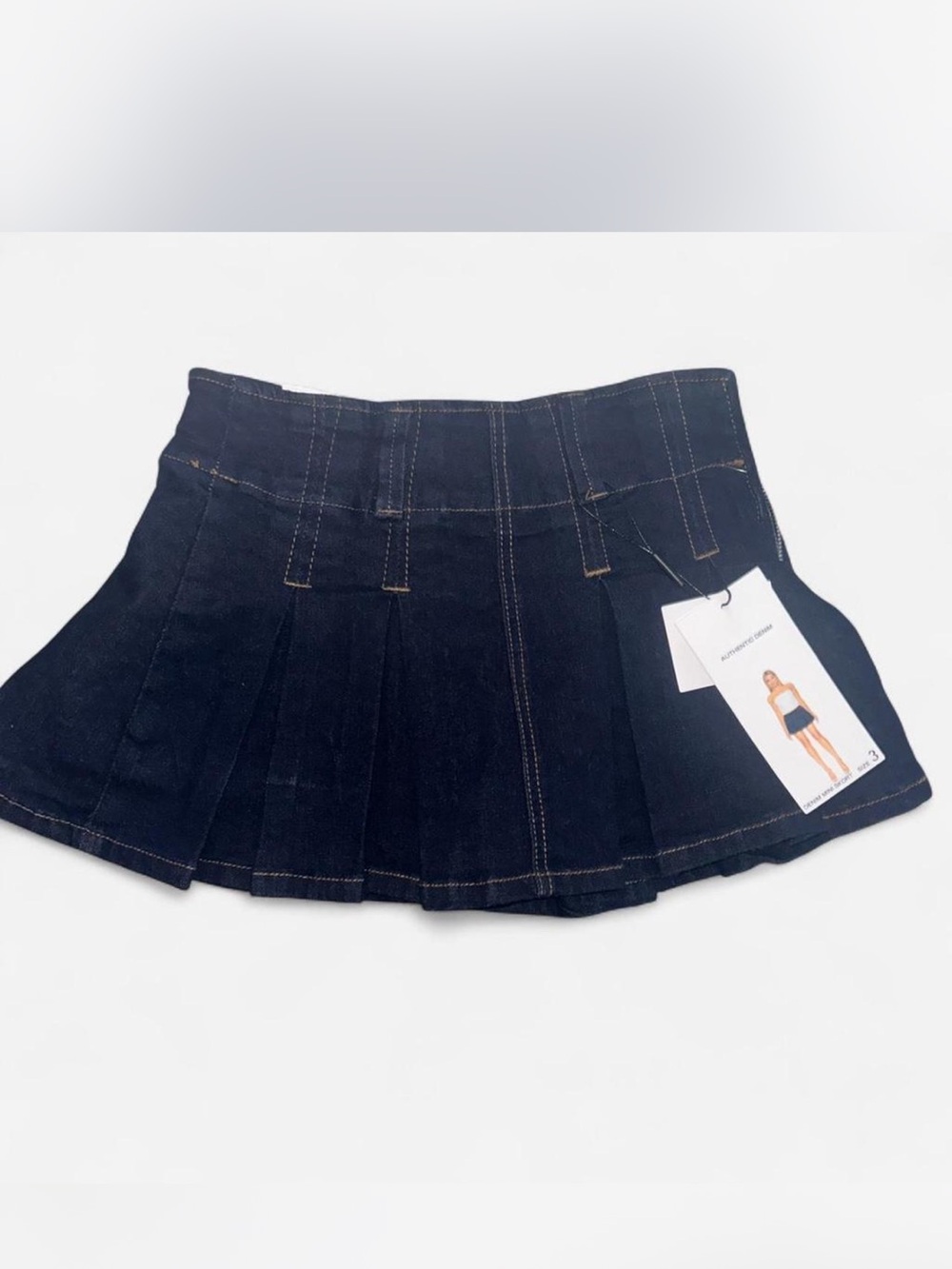 Dark Blue Denim Pleated Mini Skirt